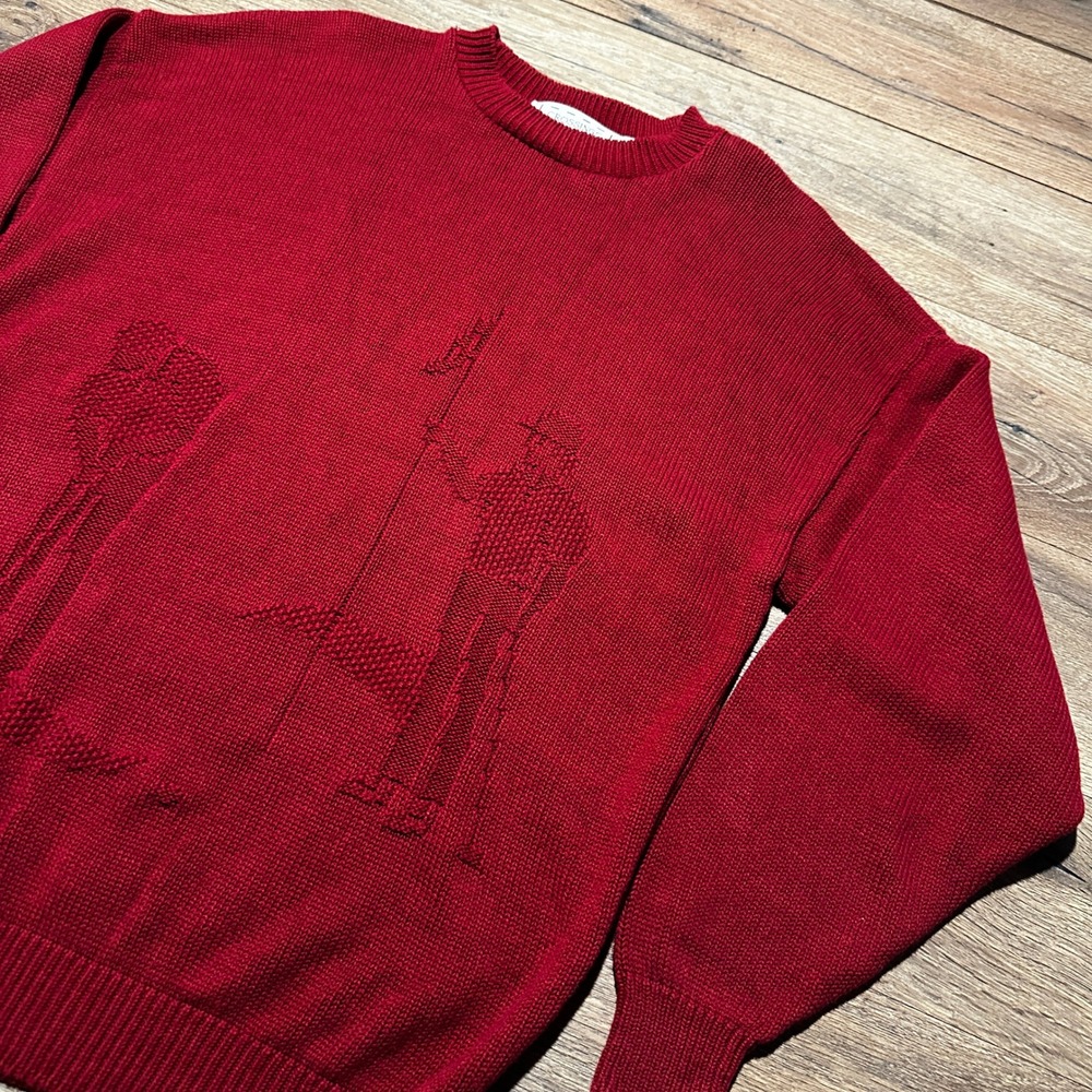 Vintage Crossings Red Golf Scene Textured Knit Sweater Mens Large